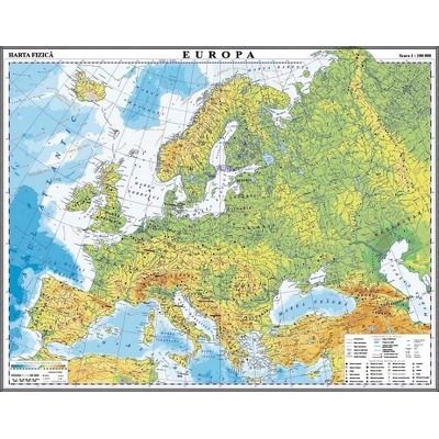 Europa. Harta fizica si politica. Harta de contur, 500x350 mm, fara sipci