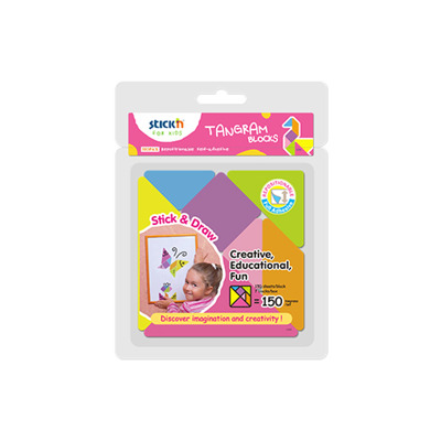 Figuri geometrice autoadezive, 150buc/block, 7 blocks/blister, Stickn Tangram-culori si marimi diferite