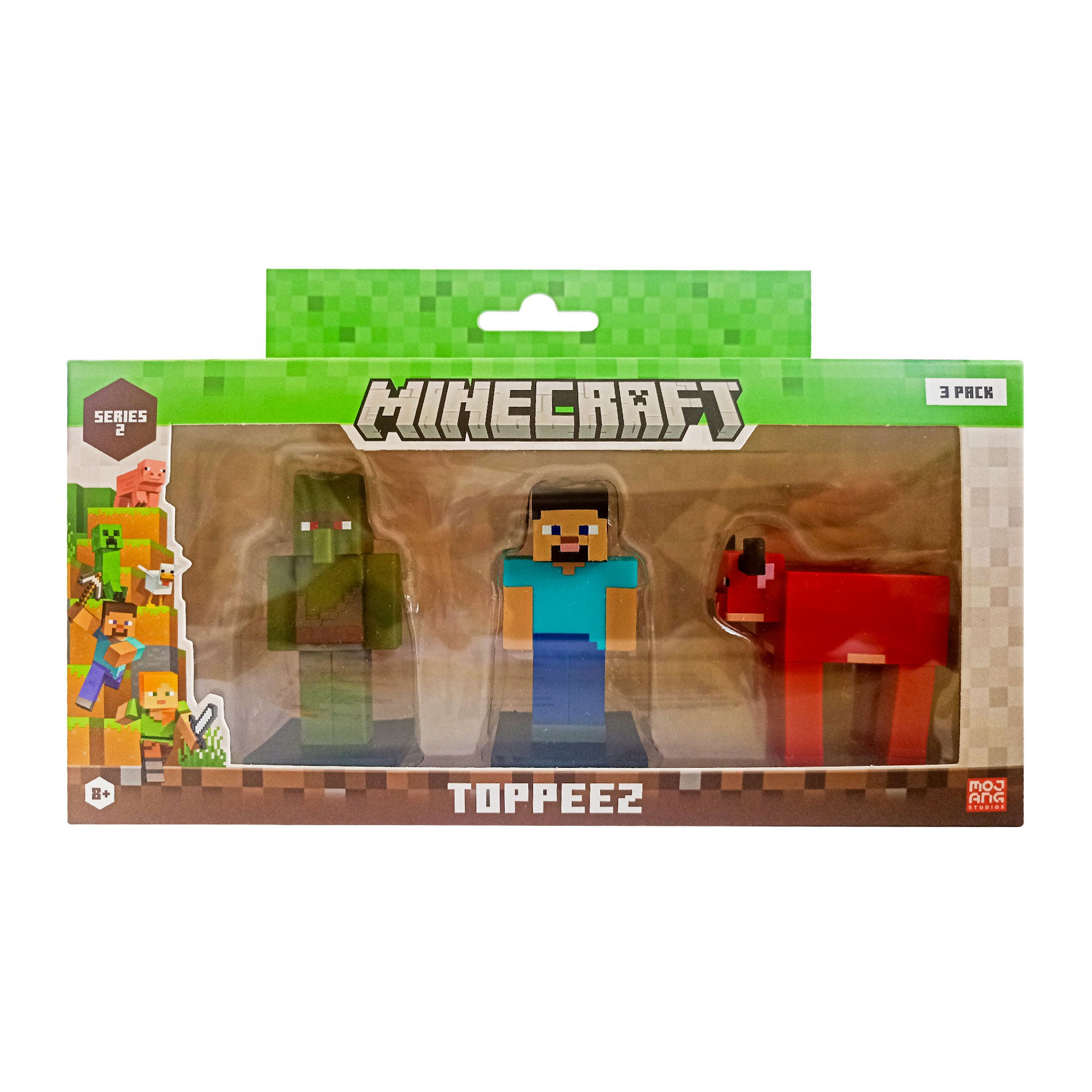 Figurine Minecraft Topeez 3 bucati - Zombie Villager, Steve si Warm Cow