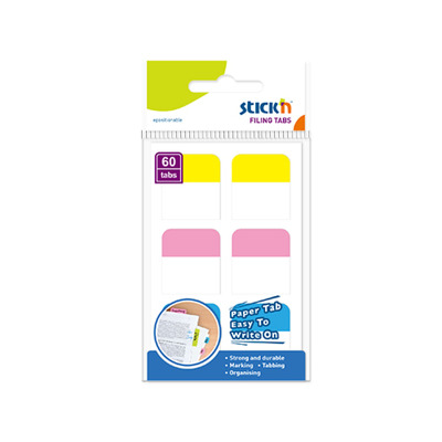 Film index autoadeziv cu tab din hartie, 28 x 25mm, 60 buc/set, Stickn - culori asortate