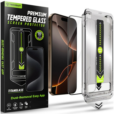 Folie sticla securizata Techsuit TitanGlass FullCover pentru iPhone 16 Pro si iPhone 17, neagra