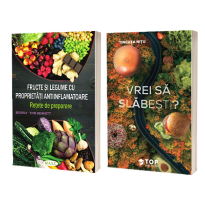Pachet 2 carti despre alimentatie: Fructe si legume cu proprietati antiinflamatoare. Retete de preparare si Vrei sa slabesti?