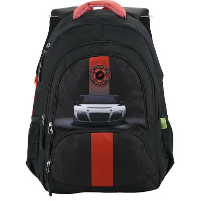 Ghiozdan adolescenti cu 4 compartimente negru/rosu, 46 cm