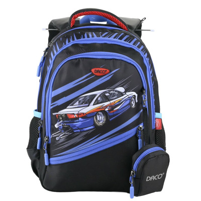 Ghiozdan scolar 38 cm albastru/negru cu 4 compartimente