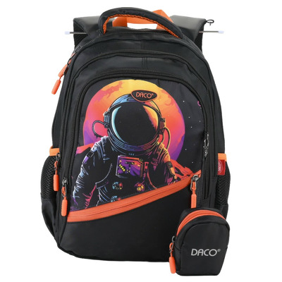 Ghiozdan scolar negru/portocaliu cu 4 compartimente, 38 cm
