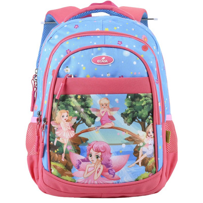 Ghiozdan scolari cu 4 compartimente roz/albastru, 41 cm