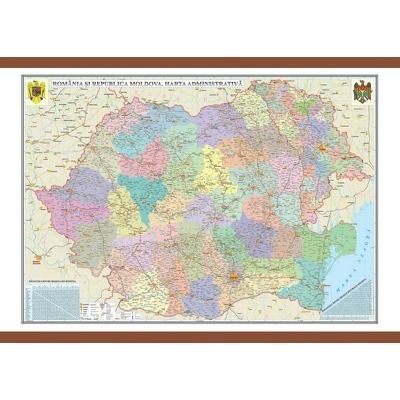 Harta administrativa, Romania si Republica Moldova. Dimensiuni 1400x1000 mm