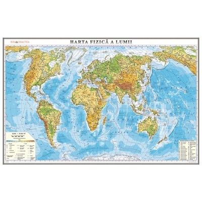 Harta fizica a lumii. Harta de contur, 600x470 mm, fara sipci