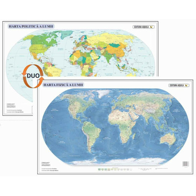 Harta fizica si administrativa a lumii, laminata (fata-verso), dimensiuni 50 x 70 cm