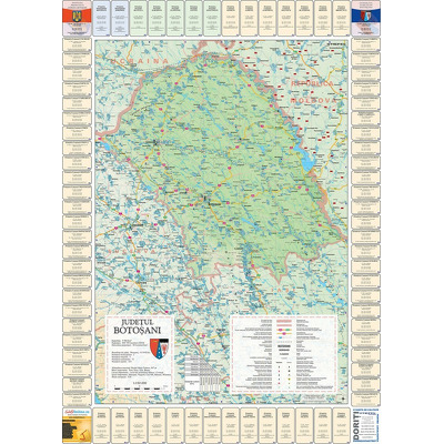 Harta judetului Botosani. Dimensiune 100x140cm, cu sipci din lemn
