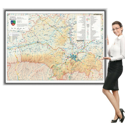 Harta judetului Brasov in rama de aluminiu, foam. Dimensiune 160x120cm