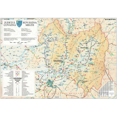 Harta judetului Covasna. Dimensiune 140x100cm, cu sipci din lemn
