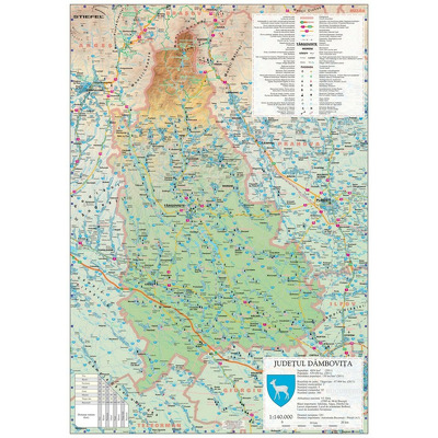 Harta judetului Dambovita. Dimensiune 120x160cm, cu sipci din lemn