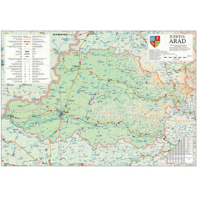 Harta județului Arad. Dimensiune 200x140cm, cu sipci din lemn