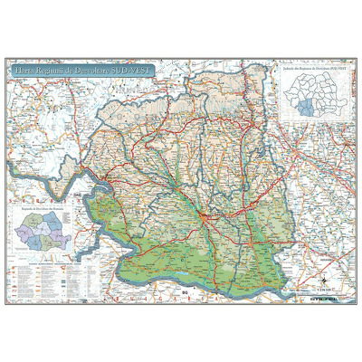 Harta Regiunii Sud-Vest din Romania. Dimensiune 200x160cm