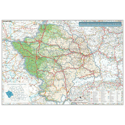 Harta Regiunii Vest din Romania. Dimensiune 200x120cm