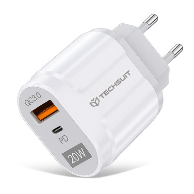 Incarcator cu doua porturi Fast Charge, USB-A 3.0 si USB-C, 20W, alb Incarcator cu doua porturi Fast Charge, USB-A 3.0 si USB-C, 20W, alb