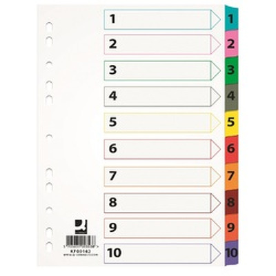 Index carton alb Mylar numeric 1-10, margine PP color, A4, 170g/mp, Q-Connect