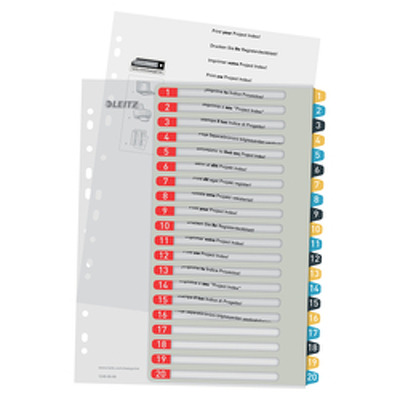 Index LEITZ Cosy, imprimabil, PP, A4, 1-20, multicolor