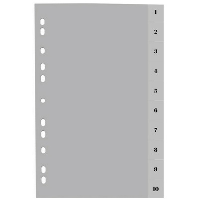 Index plastic gri, A4, 120 microni, numeric 1-10, Optima