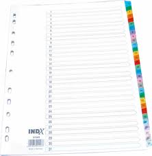 Index carton alb Mylar numeric 1-31, margine PP color, A4, 190g/mp, Optima