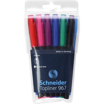 Liner Schneider  967, varf fetru 0.4mm,  6 culori/set - (N, R, A, V, Vi, Roz)