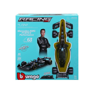 Macheta Bburago kit model formula cu casca & suport din plastic Mercedes Amg Petronas Team W14 performance #63 George Russel