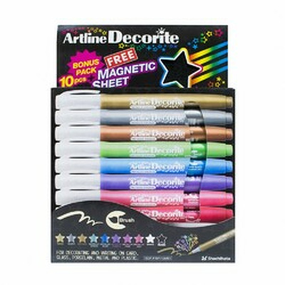 Marker cu varf rotund 1.0mm, 10 culori metalizate/set si 1 folie magnetica neagra