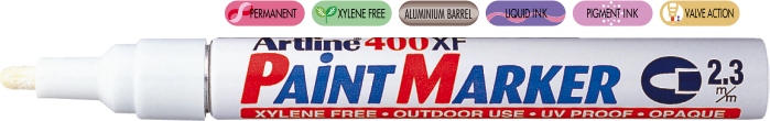 Marker cu vopsea varf rotund 2.3mm - alb 400XF, corp metalic