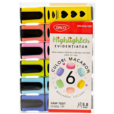 Marker evidentiator cu lichid Macaron set 6 DACO MK406/6M
