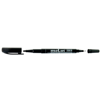 Marker pentru CD/DVD-uri, 2 capete - 0.5mm si 2.0mm, corp plastic, Molin - negru