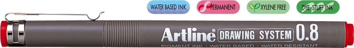 Marker pentru desen tehnic Artline, varf fetru 0.8mm - rosu