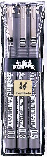 Marker pentru desen tehnic, varf fetru (0.1/0.3/0.5mm), 3 buc/set - negru