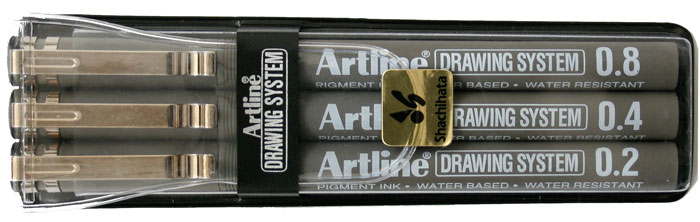 Marker pentru desen tehnic, varf fetru (0.2/0.4/0.8mm), 3 buc/set - negru