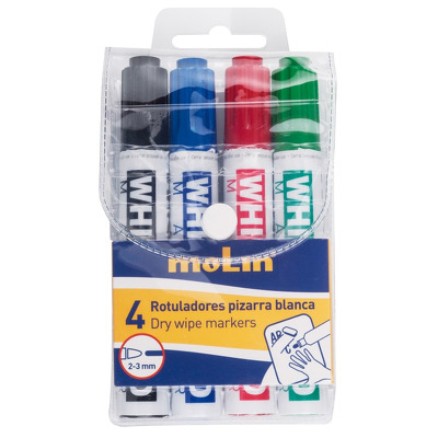 Marker pentru table de scris, varf rotund, corp plastic, 4 culori/set, Molin