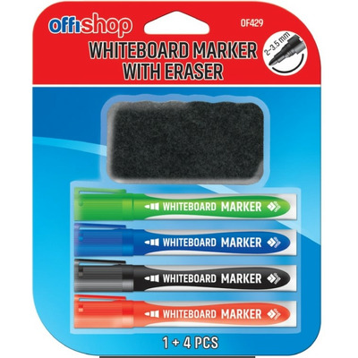 Marker whiteboard cu burete, 4 culori/set