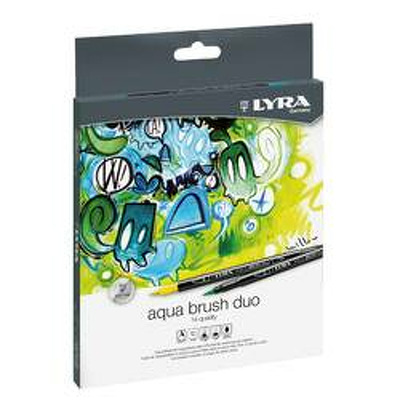 Markere Aqua Brush Duo, 2 capete (brush 1mm), 12 culori/cutie