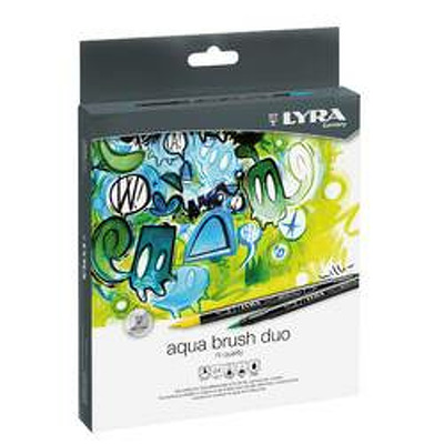 Markere LYRA Aqua Brush Duo, 2 capete (brush plus 1mm), 24 culori/cutie