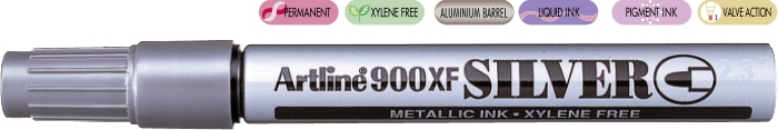 Marker cu vopsea varf rotund 2.3mm - argintiu Artline 900XF, corp metalic
