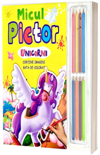 Micul pictor. Unicorni + set de 8 creioane colorate, Flamingo