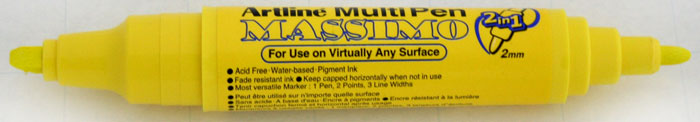 Marker universal Artline Massimo, doua capete - varf rotund 2.0mm/tesit 5.0mm - galben