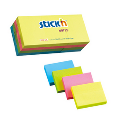 Notes autoadeziv 38 x 51 mm, 12 x 100 file/set, Stickn - 4 culori fosforescente