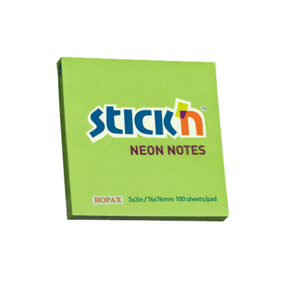 Notes autoadeziv 76 x  76 mm, 100 file, Stick - verde neon