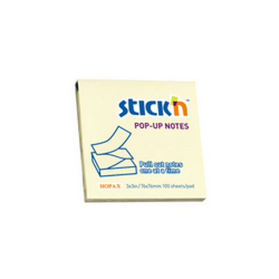 Notes autoadeziv 76 x 76 mm, cu dispenser, 100 file, Stickn Pop-up %u2013 galben pastel