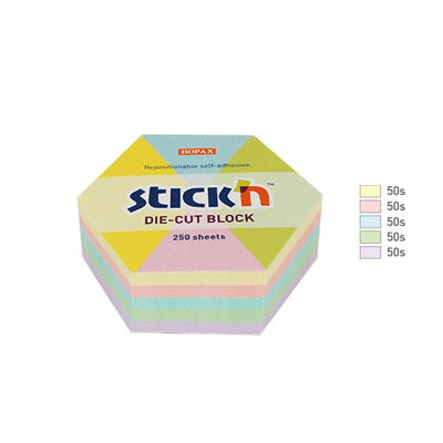Notes autoadeziv Die-Cut - hexagon, 61 x 70 mm, 250 file, Stickn - 5 culori pastel