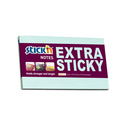 Notes autoadeziv extra-sticky 76 x 127mm, 90 file, Stickn - albastru pastel