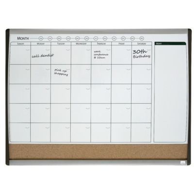 Organizator Combo, lunar, magnetic si pluta, 58.5x43 cm si marker, burete si magneti, negru