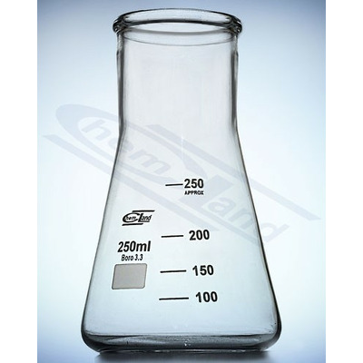 Pahar Erlenmeyer gat larg 200 ml din sticla borosilicata