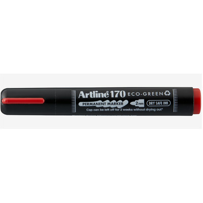 Permanent marker 170 Eco Green - Dry safe 2 weeks, corp plastic, varf rotund 2.0mm - rosu