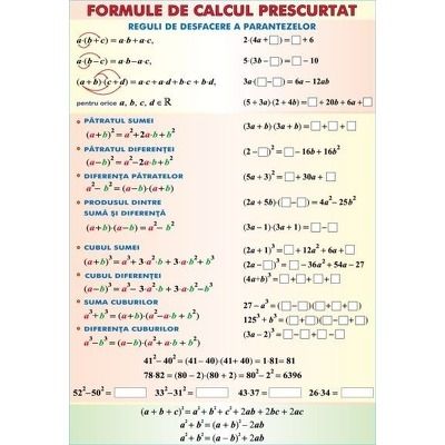 Planse format 700 x 1000 mm - Formule de calcul prescurtat. Arii